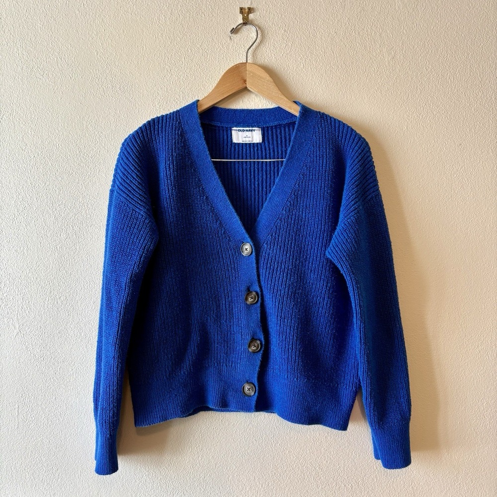 Old Navy Linen Cotton Blend Cardigan Blue V-neck Button Front‎ Sweater Women's M - Picture 6 of 12